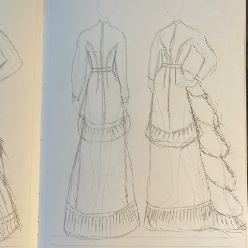 Elegant Women's Dress Sketch, 1870’s Summer Dress